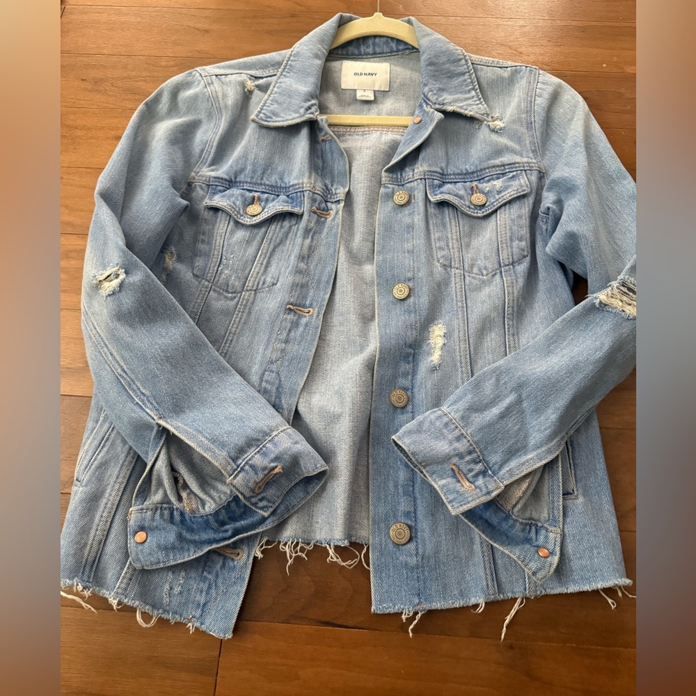 Old Navy Denim Blue Distressed Jacket Size S!